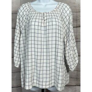 Christopher & Banks Women’s Smocked Chambray Plaid 3/4 Sleeve Blouse XL